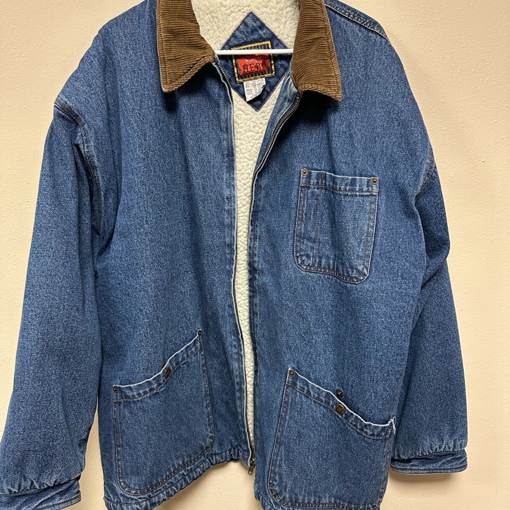 Wrangler Blue Denim Jacket with Brown Corduroy Collar